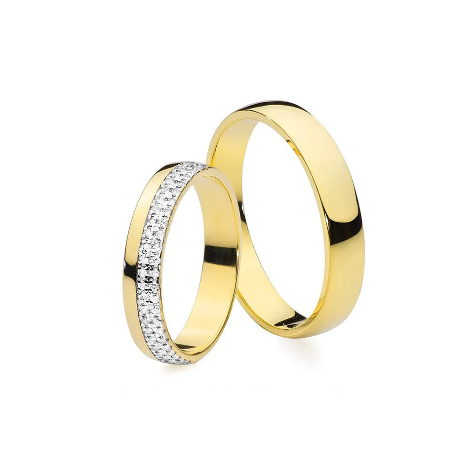 Slightly Rounded Wedding Bands Rings with 0.25ct Diamonds 3.5 and 4mm