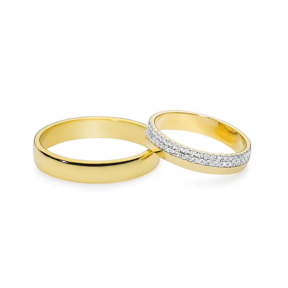 Slightly Rounded Wedding Bands Rings with Zirconia 3.5 and 4mm