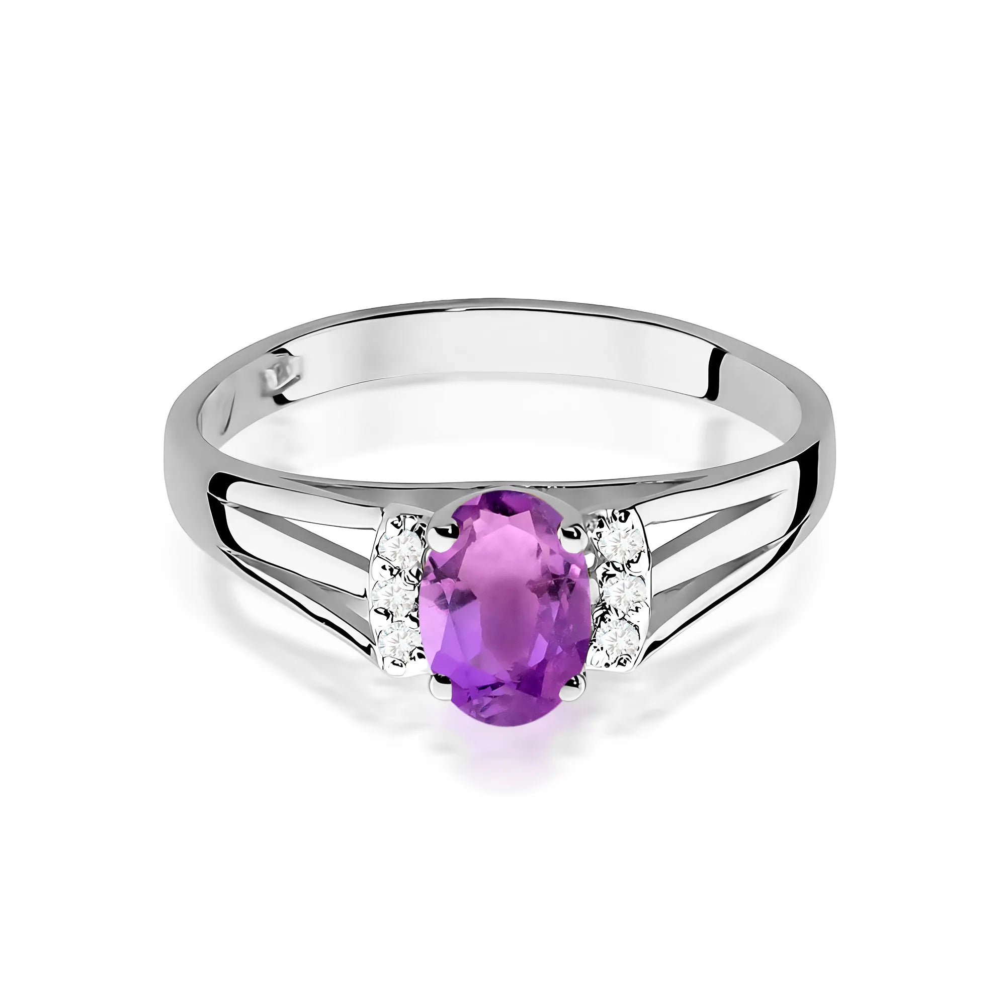 14k (585) White Gold Ring | 0.40ct Amethyst and 0.052ct Diamonds | GREMARI Jewelry
