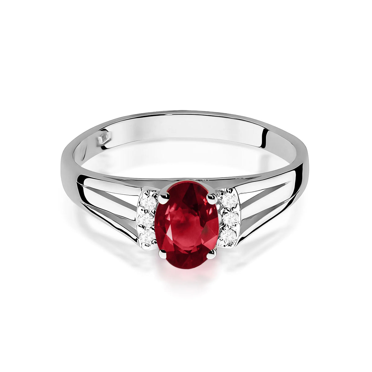 14k (585) White Gold Ring | 0.50ct Garnet and 0.052ct Diamonds | GREMARI Jewelry