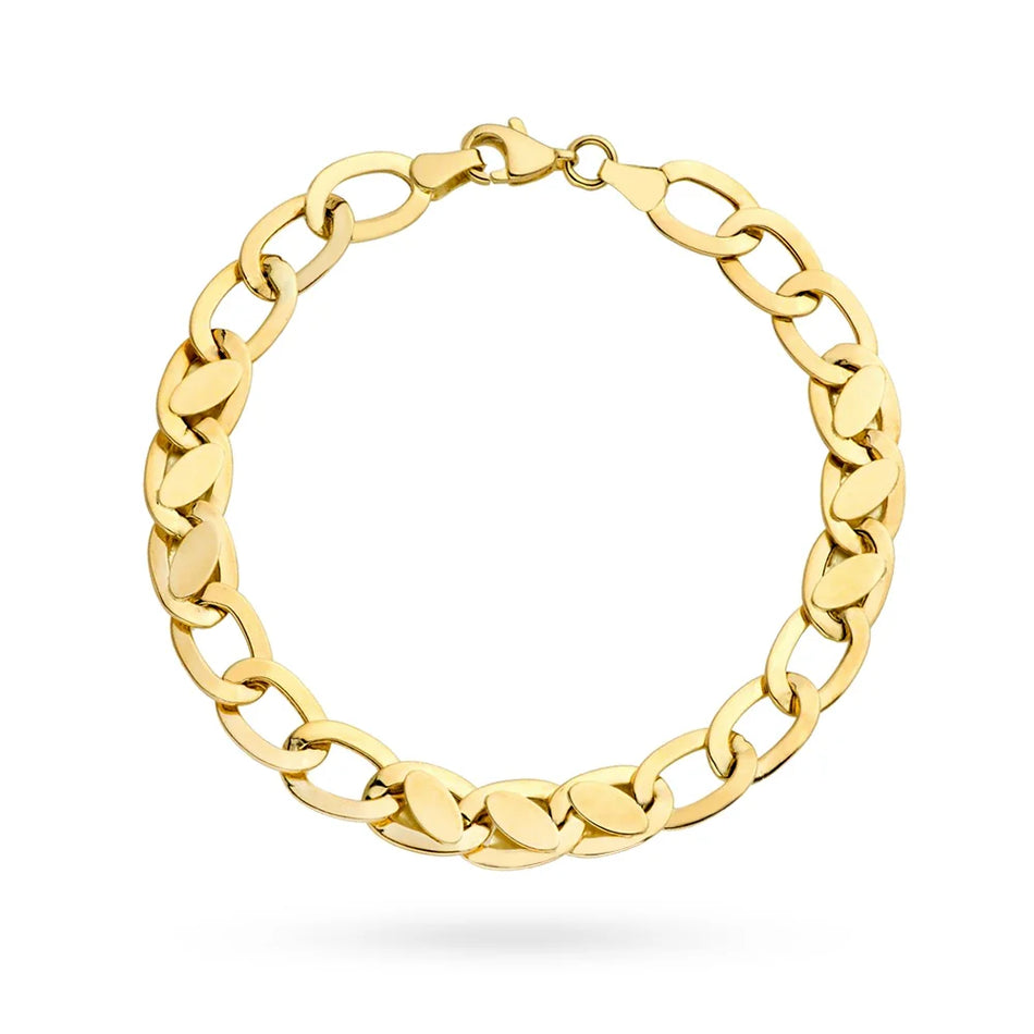 14 Karat Gold (585) Armband | Einzigartiges Geflecht, ovale hohle und massive Glieder | Auffälliger Feinschmuck