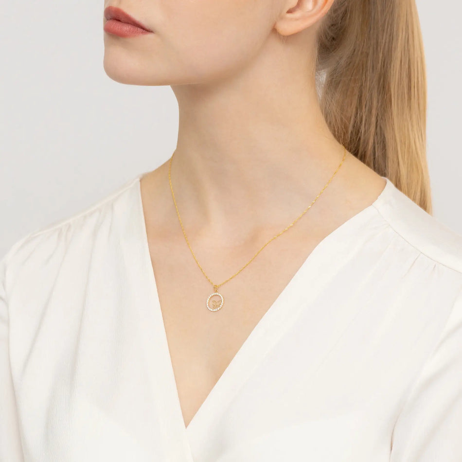 14k Gold (585) Pendant | Zirconia Butterfly | Jewelry Gift