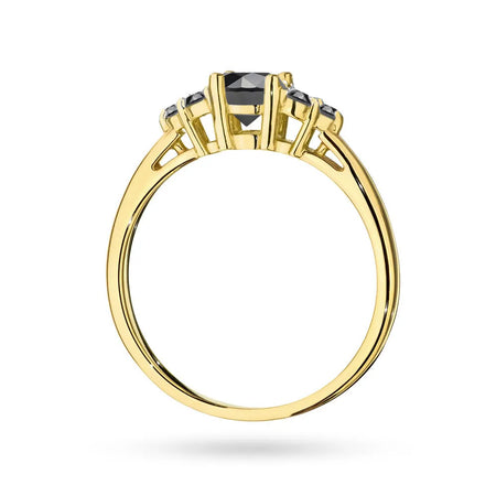 Ring aus 14-karätigem (585) Gold mit einem zentralen schwarzen Diamanten von 0,50 ct und einer Seitenlinie aus 6 x 0,03 ct schwarzen Diamanten. Perfekt als Geschenk.