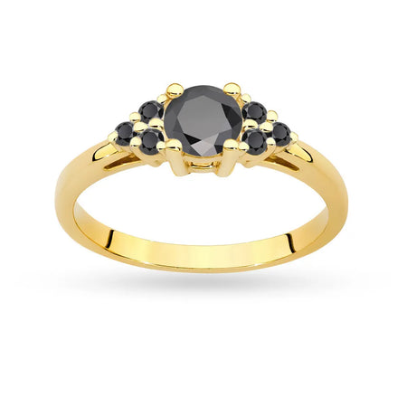 Ring aus 14-karätigem (585) Gold mit einem zentralen schwarzen Diamanten von 0,50 ct und einer Seitenlinie aus 6 x 0,03 ct schwarzen Diamanten. Perfekt als Geschenk.