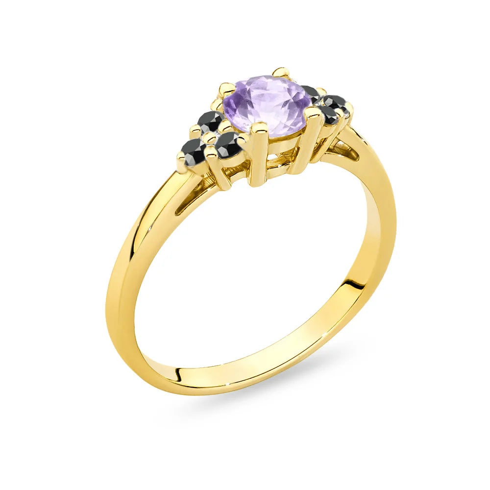 Ring aus 14-karätigem (585) Gold mit 0,50 ct Amethyst und 6 bronzefarbenen Diamanten. Perfekt als Geschenk.