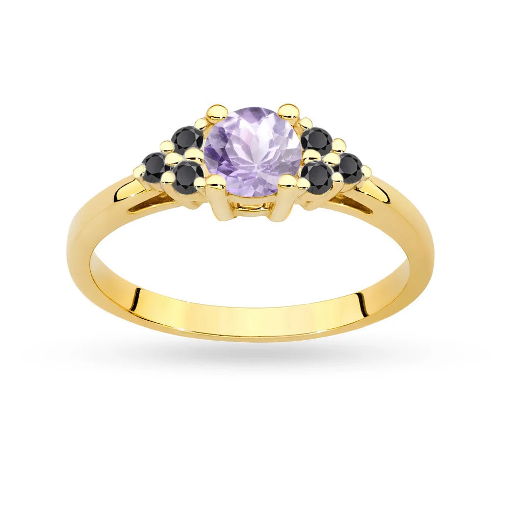 Ring aus 14-karätigem (585) Gold mit 0,50 ct Amethyst und 6 bronzefarbenen Diamanten. Perfekt als Geschenk.