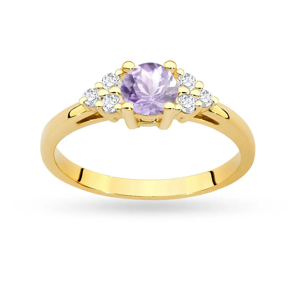 Ring aus 14-karätigem (585) Gold mit 0,50 ct Amethyst und 6 Diamanten. Perfekt als Geschenk.