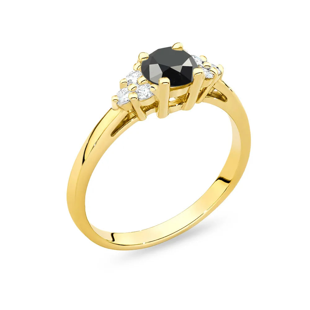 Ring aus 14-karätigem (585) Gold mit 0,50 ct schwarzem Diamant und 6 Diamanten. Perfekt als Geschenk.