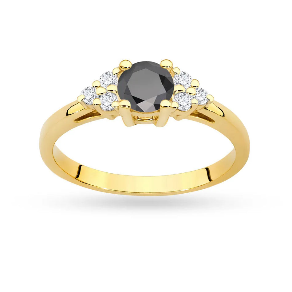 Ring aus 14-karätigem (585) Gold mit 0,50 ct schwarzem Diamant und 6 Diamanten. Perfekt als Geschenk.
