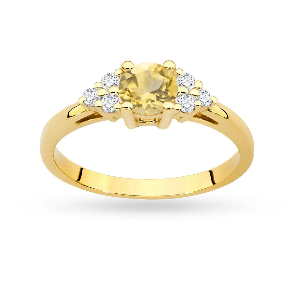 Ring aus 14-karätigem (585) Gold mit 0,50 ct Citrin und 6 Diamanten. Perfekt als Geschenk.