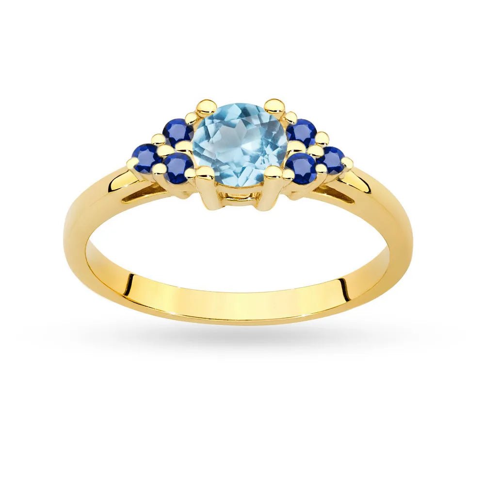 Ring aus 14-karätigem (585) Gold mit 0,50 ct Topas und 6 Saphiren. Perfekt als Geschenk.