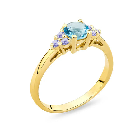 Gold 14k(585) ring with 0,50ct topaz with 6 tansanites. Perfect for a gift.