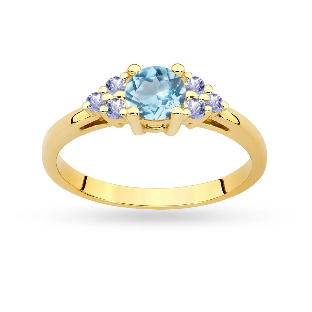 Ring aus 14-karätigem (585) Gold mit 0,50 ct Topas und 6 Tansaniten. Perfekt als Geschenk.