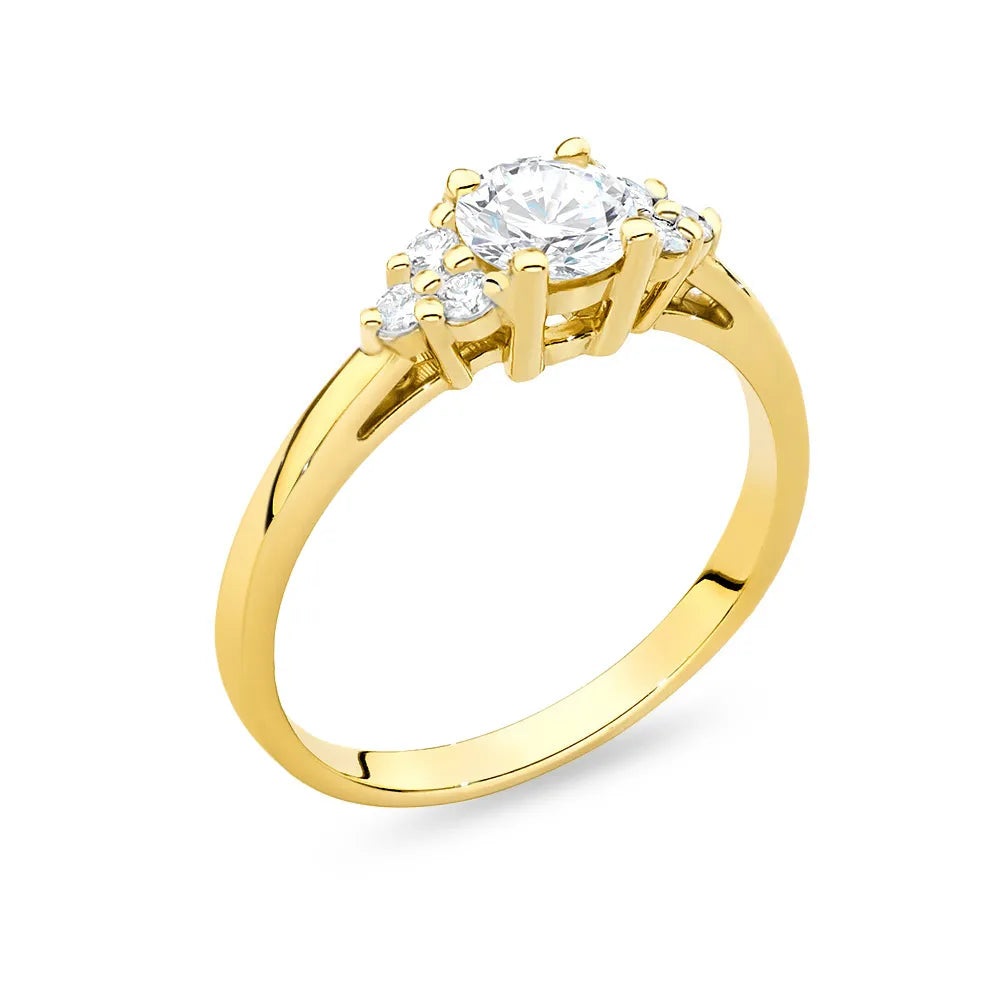 Ring aus 14-karätigem (585) Gold mit 0,60 ct weißem Saphir und 6 Diamanten. Perfekt als Geschenk.