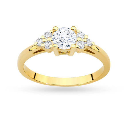 Ring aus 14-karätigem (585) Gold mit 0,60 ct weißem Saphir und 6 Diamanten. Perfekt als Geschenk.