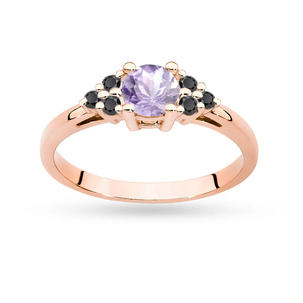 Ring aus 14 Karat (585) Roségold mit 0,50 ct Amethyst und 6 bronzefarbenen Diamanten. Perfekt als Geschenk.