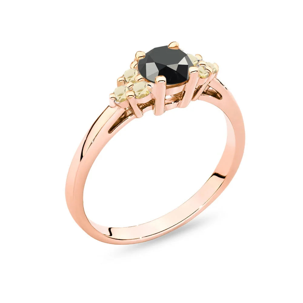 Rose Gold 14k(585) ring with 0,50ct  black diamond with 6 bronze diamonds. Perfect for a gift.