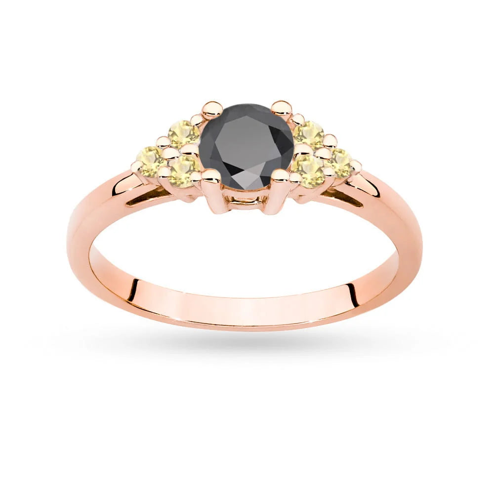 Rose Gold 14k(585) ring with 0,50ct  black diamond with 6 bronze diamonds. Perfect for a gift.
