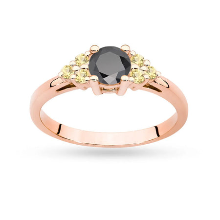 Rose Gold 14k(585) ring with 0,50ct  black diamond with 6 bronze diamonds. Perfect for a gift.