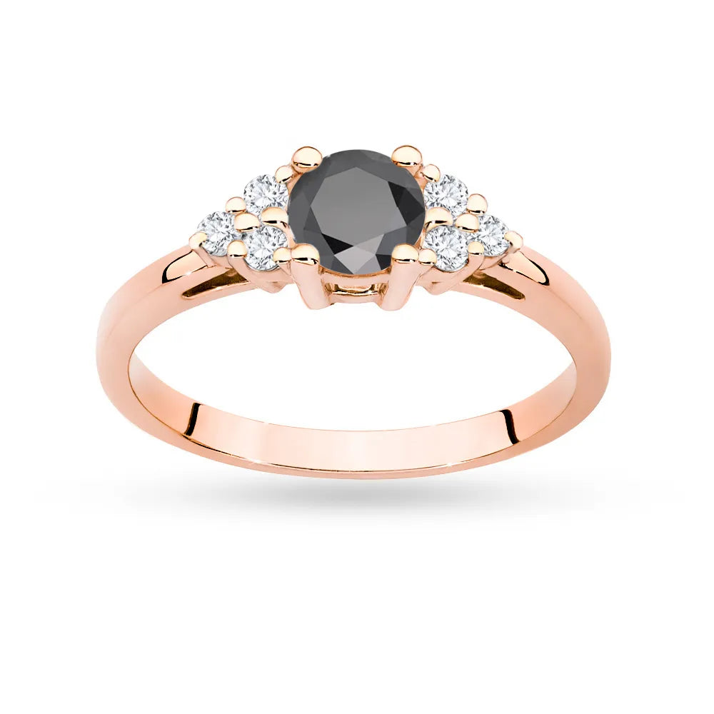 Ring aus Roségold 14 Karat (585) mit 0,50 ct schwarzem Diamanten und 6 Diamanten. Perfekt als Geschenk.