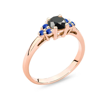 Ring aus Roségold 14 Karat (585) mit 0,50 ct schwarzem Diamanten und 6 Saphiren. Perfekt als Geschenk.