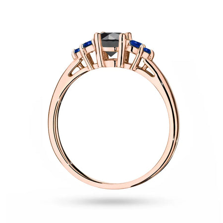 Ring aus Roségold 14 Karat (585) mit 0,50 ct schwarzem Diamanten und 6 Saphiren. Perfekt als Geschenk.