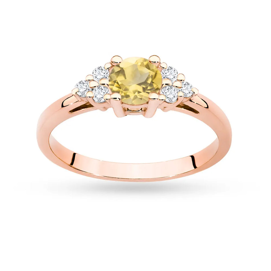 Rose Gold 14k(585) ring with 0,50ct citrin with 6 diamonds. Perfect for a gift.
