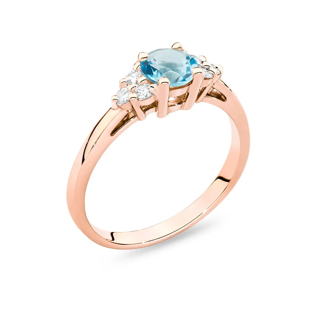 Ring aus 14 Karat (585) Roségold mit 0,50 ct Topas und 6 Diamanten. Perfekt als Geschenk.
