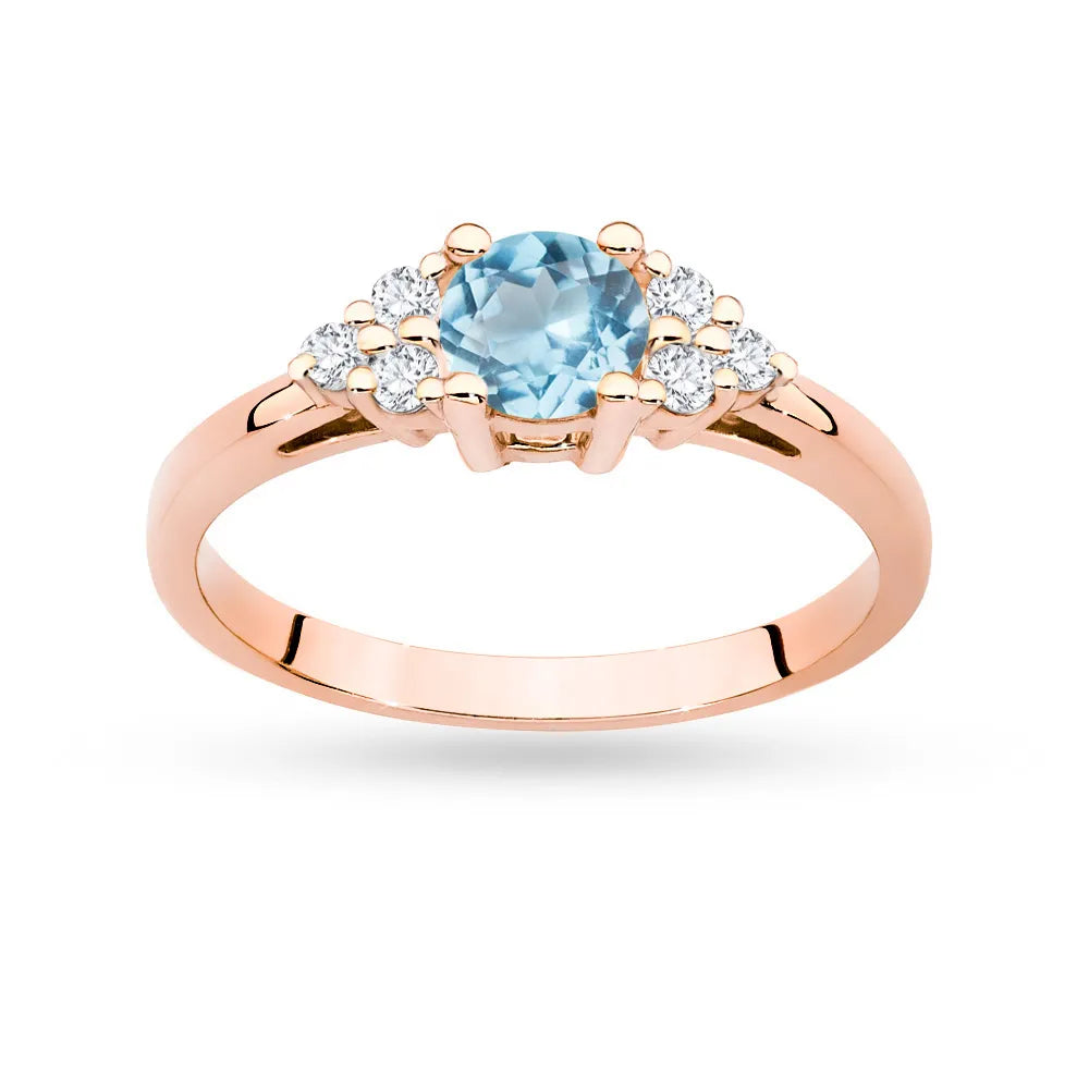 Ring aus 14 Karat (585) Roségold mit 0,50 ct Topas und 6 Diamanten. Perfekt als Geschenk.
