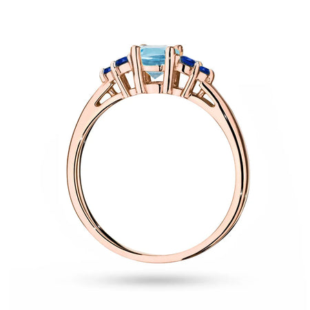 Ring aus Roségold 14 Karat (585) mit 0,50 ct Topas und 6 Saphiren. Perfekt als Geschenk.