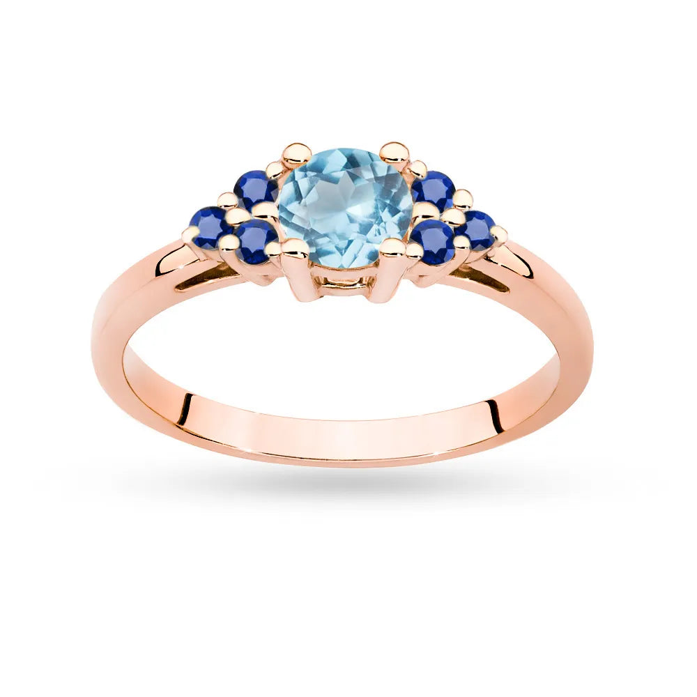 Ring aus Roségold 14 Karat (585) mit 0,50 ct Topas und 6 Saphiren. Perfekt als Geschenk.