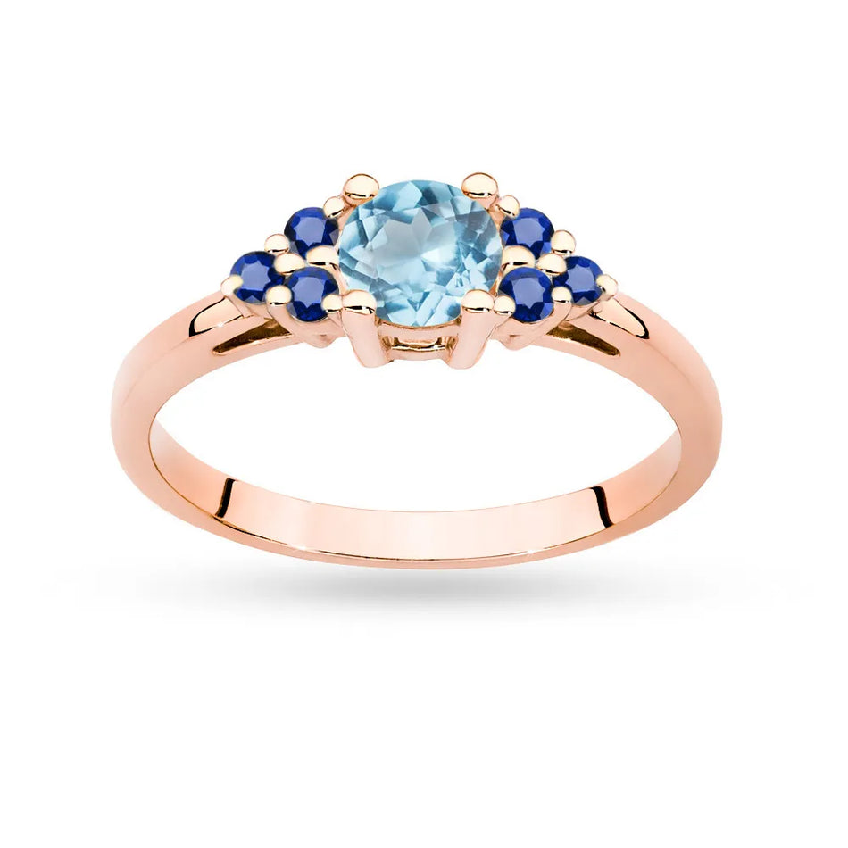 Rose Gold 14k(585) ring with 0,50ct topaz with 6 sapphires. Perfect for a gift.