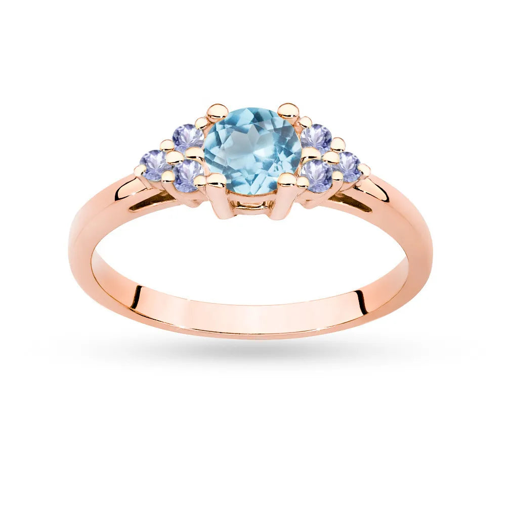 Rose Gold 14k(585) ring with 0,50ct topaz with 6 tansanites. Perfect for a gift.