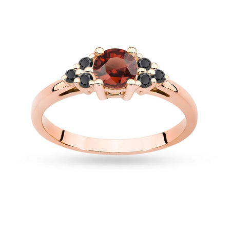 Ring aus Roségold 14 Karat (585) mit 0,60 ct Granat und 6 schwarzen Diamanten. Perfekt als Geschenk.