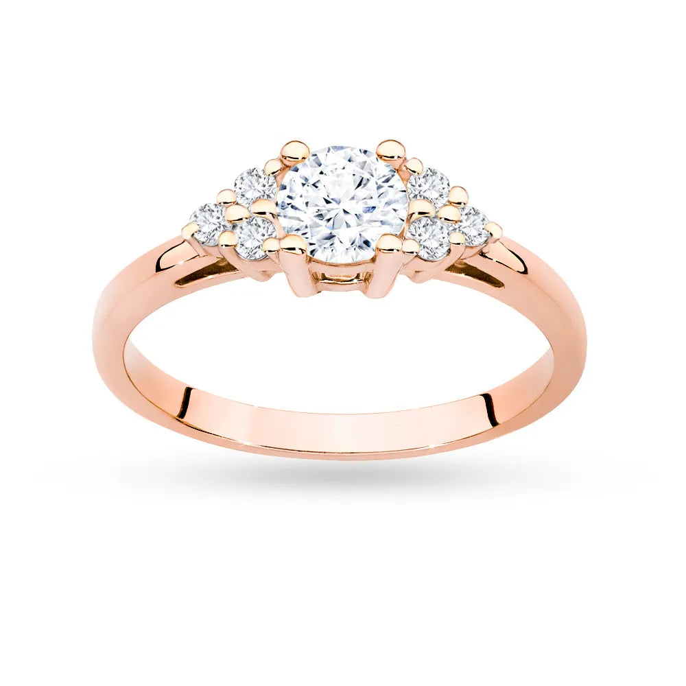 Ring aus 14 Karat (585) Roségold mit 0,60 ct weißem Saphir und 6 Diamanten. Perfekt als Geschenk.