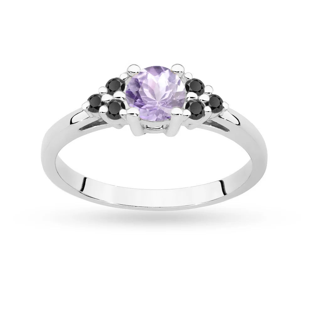 Ring aus 14-karätigem (585) Weißgold mit 0,50 ct Amethyst und 6 bronzefarbenen Diamanten. Perfekt als Geschenk.