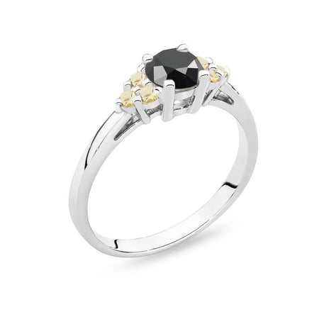 White Gold 14k(585) ring with 0,50ct  black diamond with 6 bronze diamonds. Perfect for a gift.