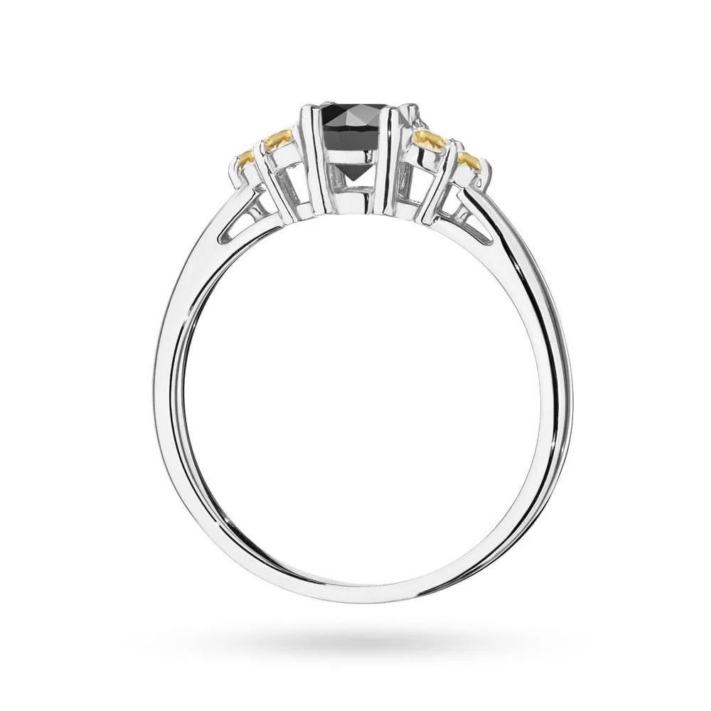 White Gold 14k(585) ring with 0,50ct  black diamond with 6 bronze diamonds. Perfect for a gift.