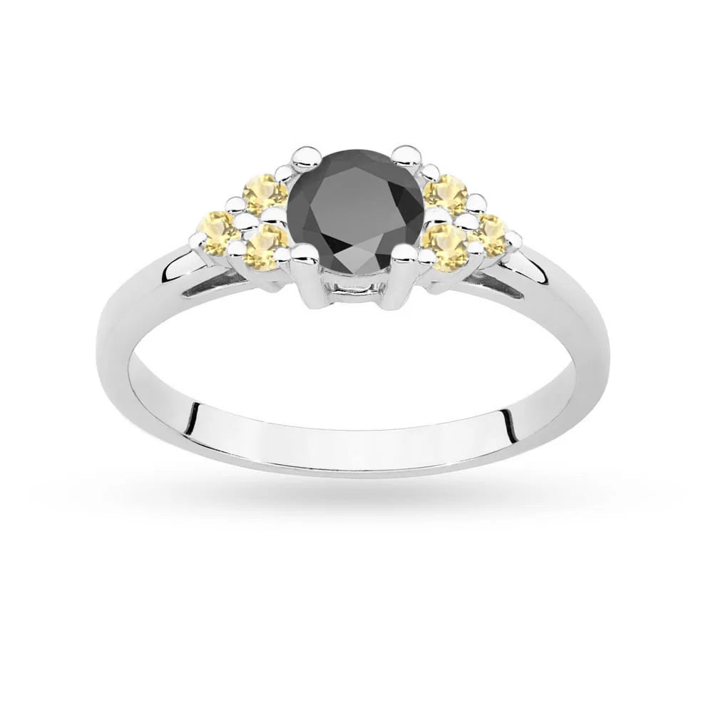 Ring aus 14-karätigem (585) Weißgold mit 0,50 ct schwarzem Diamanten und 6 bronzefarbenen Diamanten. Perfekt als Geschenk.