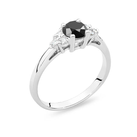 Ring aus 14-karätigem (585) Weißgold mit 0,50 ct schwarzem Diamanten und 6 Diamanten. Perfekt als Geschenk.