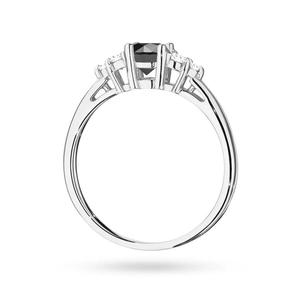 Ring aus 14-karätigem (585) Weißgold mit 0,50 ct schwarzem Diamanten und 6 Diamanten. Perfekt als Geschenk.