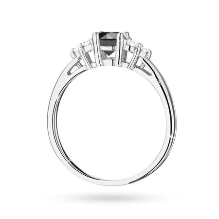 Ring aus 14-karätigem (585) Weißgold mit 0,50 ct schwarzem Diamanten und 6 Diamanten. Perfekt als Geschenk.