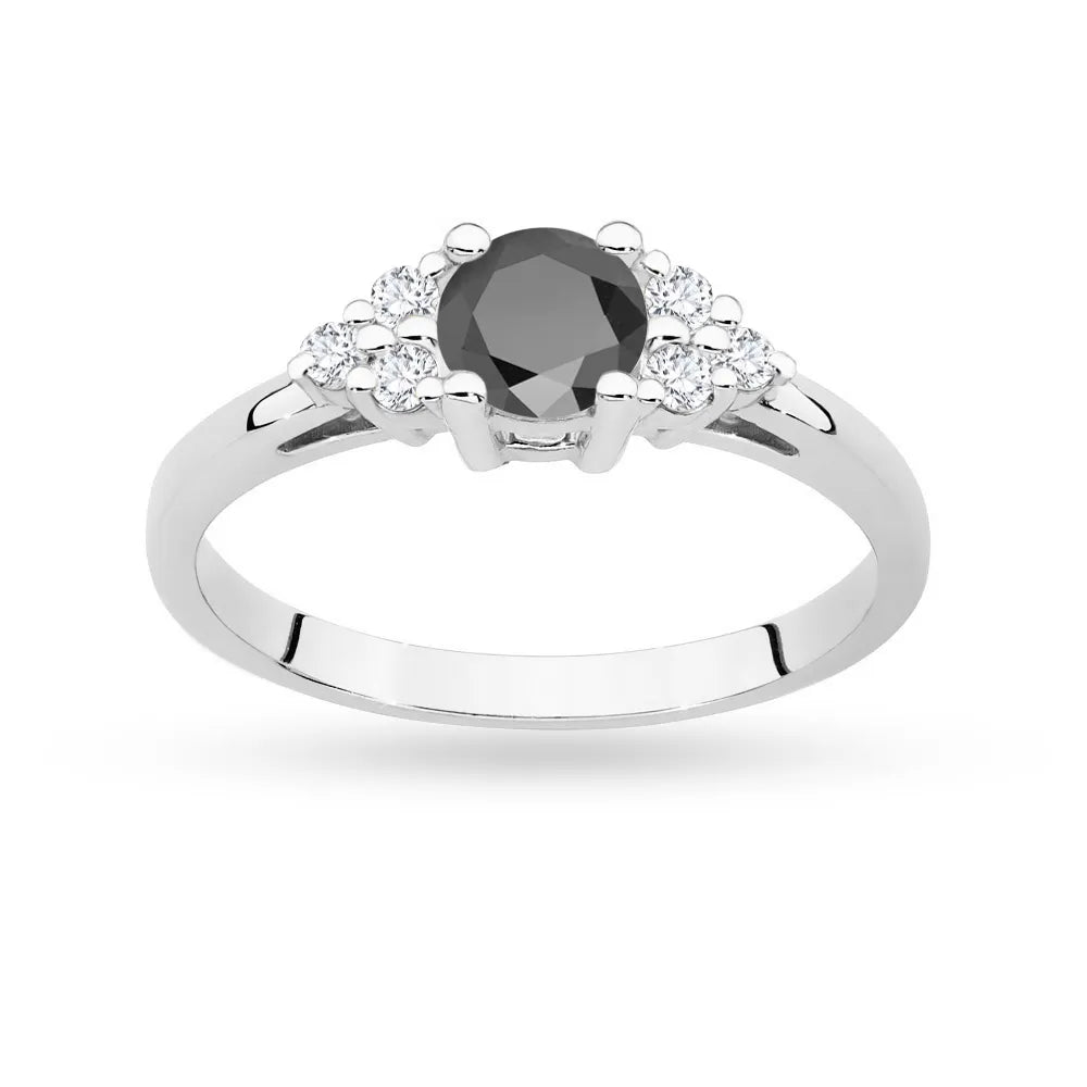 Ring aus 14-karätigem (585) Weißgold mit 0,50 ct schwarzem Diamanten und 6 Diamanten. Perfekt als Geschenk.