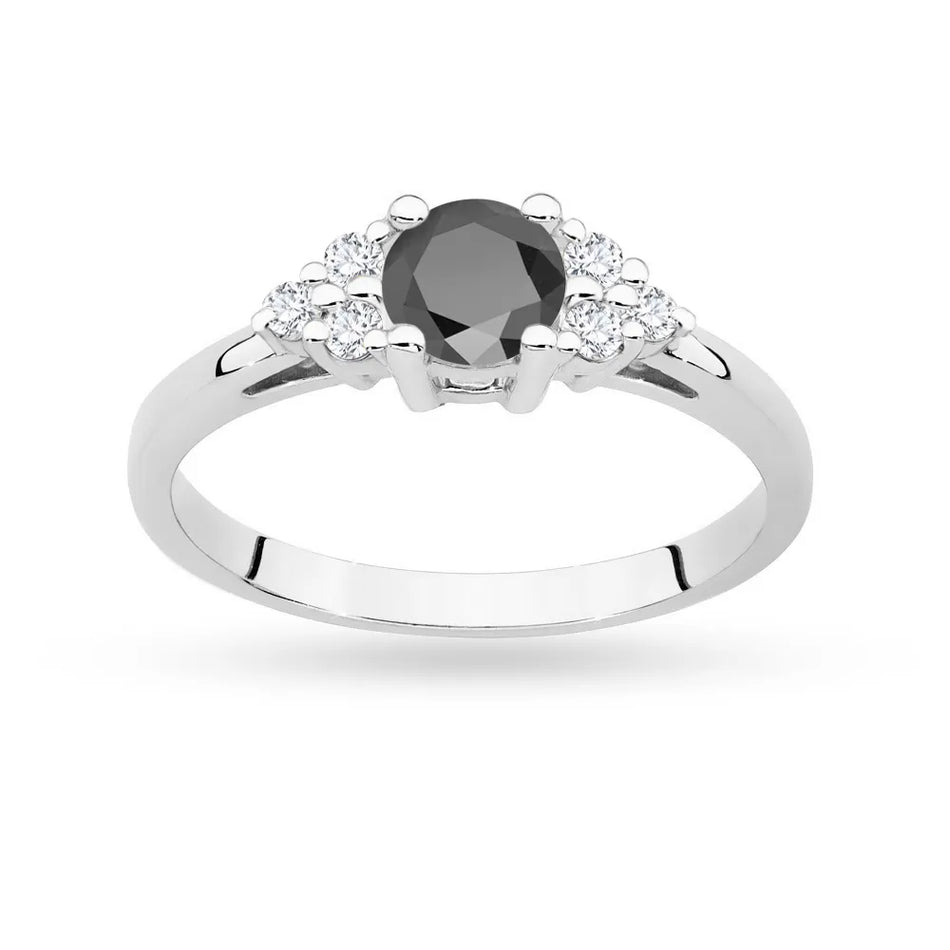 Ring aus 14-karätigem (585) Weißgold mit 0,50 ct schwarzem Diamanten und 6 Diamanten. Perfekt als Geschenk.
