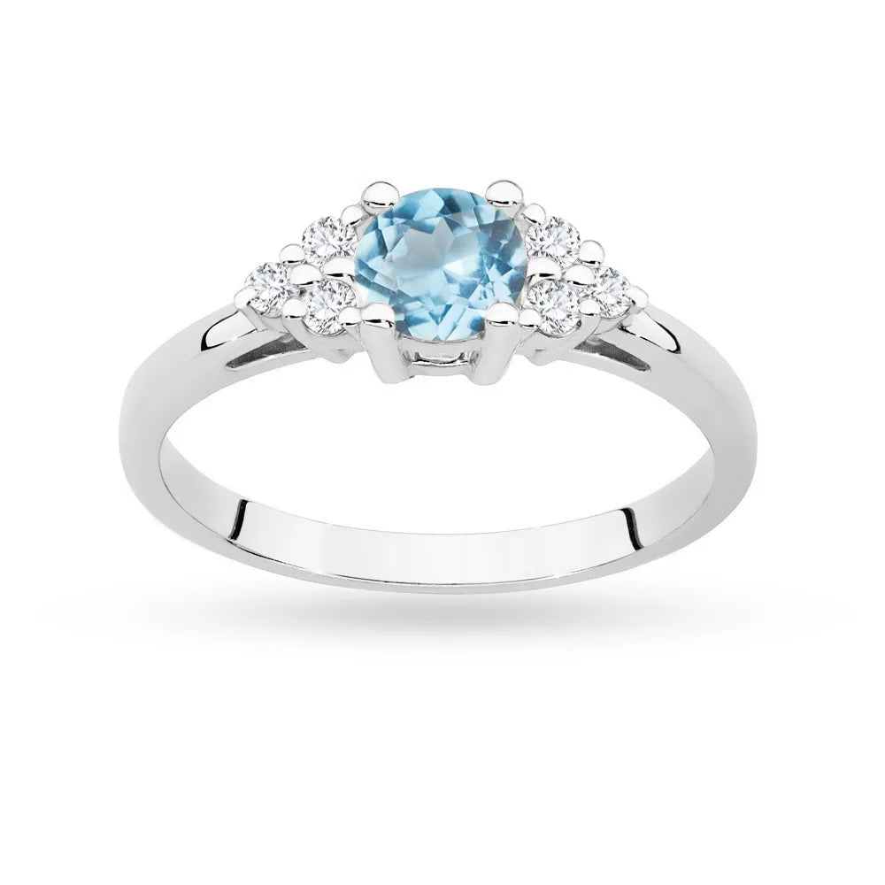 Ring aus 14-karätigem (585) Weißgold mit 0,50 ct Topas und 6 Diamanten. Perfekt als Geschenk.