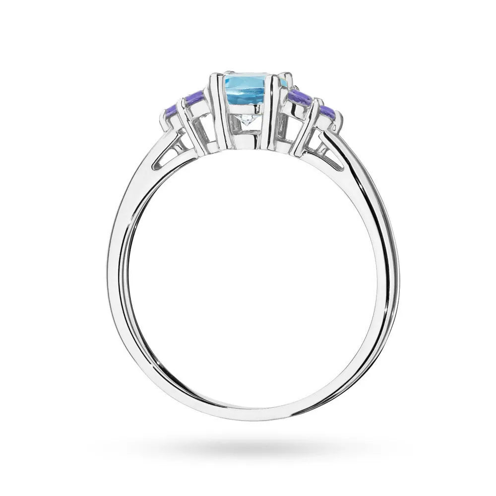 White Gold 14k(585) ring with 0,50ct topaz with 6 tansanites. Perfect for a gift.