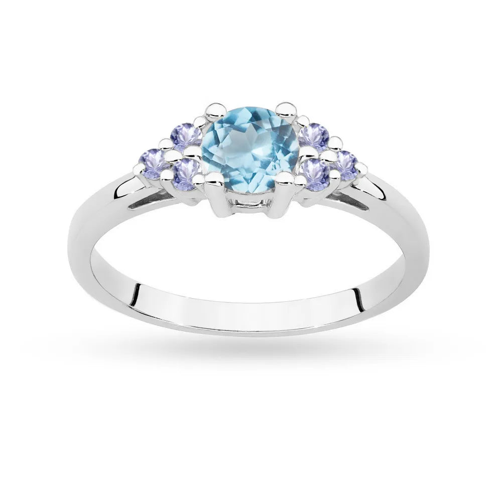 Ring aus 14-karätigem (585) Weißgold mit 0,50 ct Topas und 6 Tansaniten. Perfekt als Geschenk.