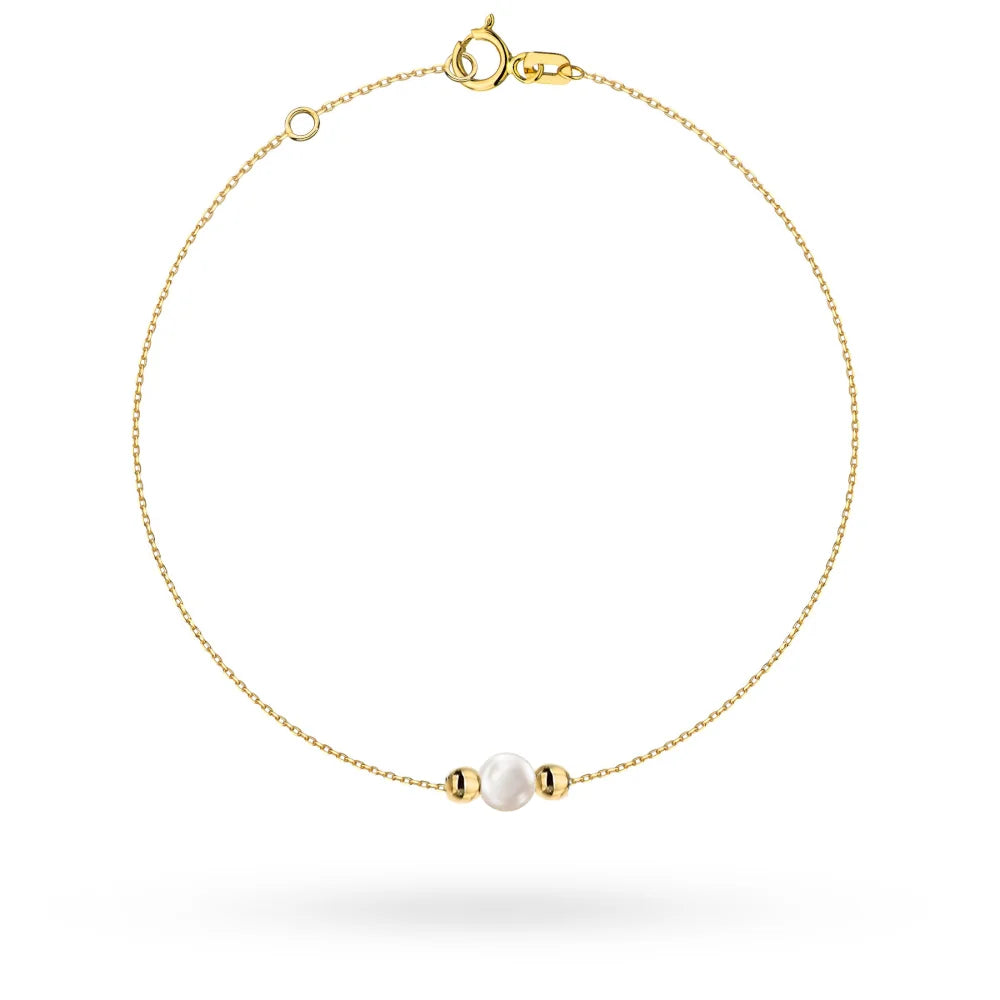 Gold 14k(585) bracelet with beads and pearl in vintage style. Order gift for mother, girlfriend or fiancee.