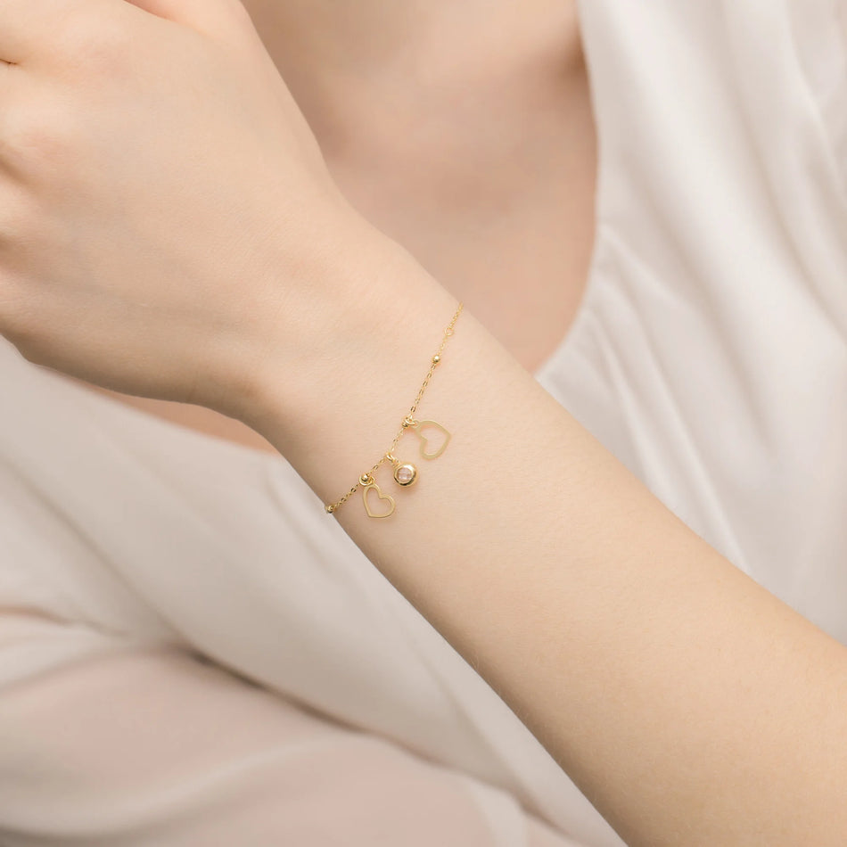 14k Gold (585) Armband | Durchbrochene Herz & Zirkonia | GREMARI Schmuck