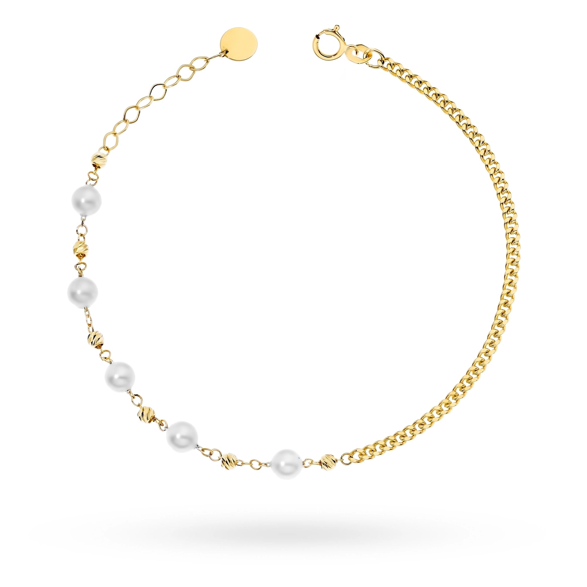 Gold 14k(585) Curb Chain Bracelet with Pearls and Beads Vintage. Order gift for mother, girlfriend or fiancee.